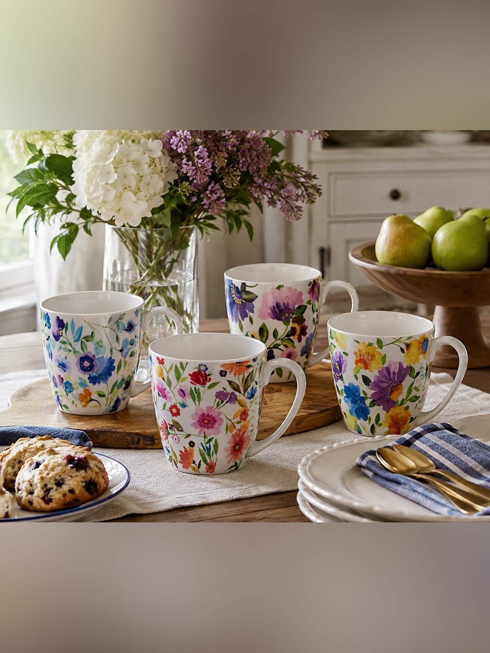 Kim Parker Gourmet Basics Mikasa 4 Assorted Porcelain Mugs 13 Fl Oz NEW IN BOX